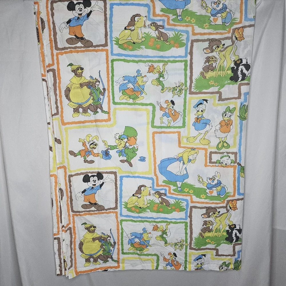 VTG Disney Alice in Wonderland Bambi Robin Hood Mickey Twin Flat Sheet 59.5